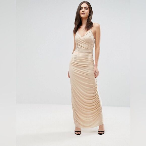 ASOS AX Paris Maxi Dress Maxi Length Ruched Creamy Nude color - Picture 1 of 16